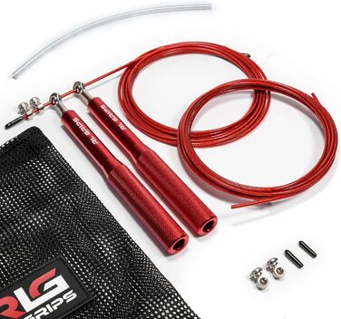 RL Grips® Скакалка для кросфіту з алюмінієвою ручкою - Скакалка з тросом 2 мм - Для кардіотренувань, фітнесу та занять у залі (Червона (Скакалка + запасні частини))