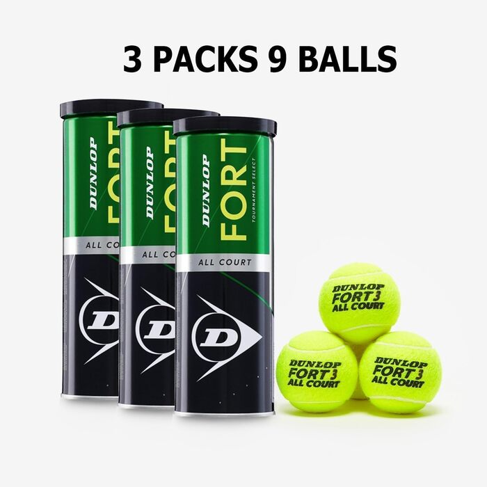 Тенісні м'ячі Dunlop Fort All Court, 9 штук (3x3), універсальні