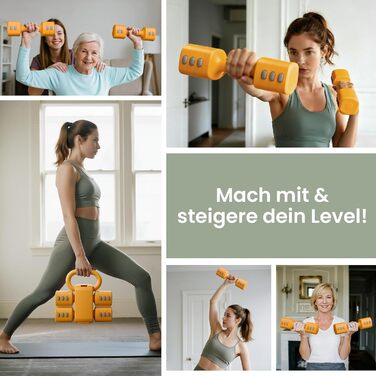 Регульований гантельний набір 2-в-1 для жінок – 4 рівні ваги (1-5.5 кг) – обладнання для фітнесу вдома, зелені гантелі (оранжевий)