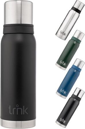 Термос TRNK Arktis 2 з нержавіючої сталі, 1200 мл, BPA-free, тримає тепло 32 години, 2 чашки, можна мити в посудомийній машині, нічний чорний матовий