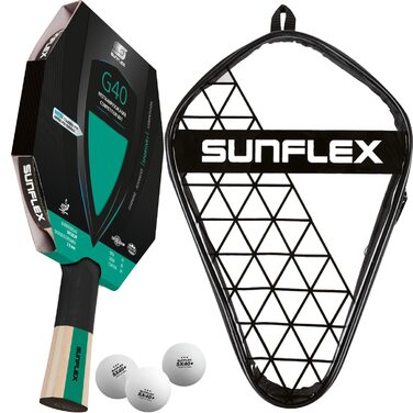 Ракетка для настільного тенісу Sunflex Color COMP G40 Pro: професійна, сертифікована ITTF, з анатомічною ручкою, зелений накладний матеріал, для досвідчених гравців + чохол та 3 м'ячі