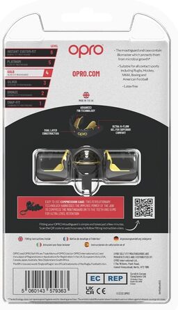 Захисна капа OPRO Gold для брекетів, спортивна капа для дорослих з інноваційною технологією підгонки, для боксу, лакросу, ММА, єдиноборств, хокею та контактних видів спорту, чорна/золота