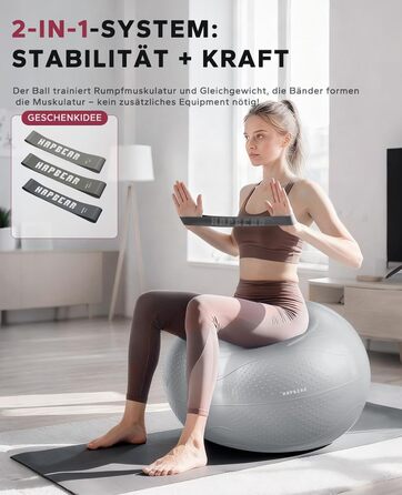 Гімнастичний м'яч HAPBEAR 55/65/75 см – Анти-вибух, з масажними поплавками, для фітнесу, офісу та йоги (сірий)