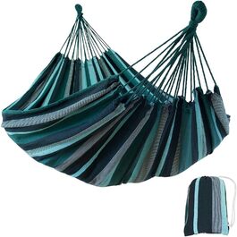 Гамак yourGEAR Cebu XXL 220x160 см, бавовна, 2 особи, до 300 кг, смарагдовий/блакитний, з сумкою