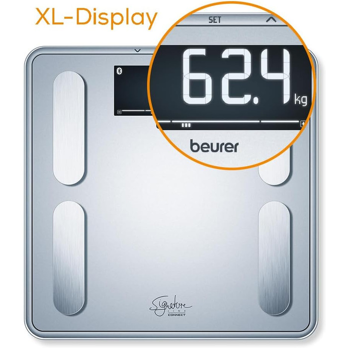 Ваги Beurer BF 405 з аналізом складу тіла: точні вимірювання для 8 користувачів, визначення жиру, великий дисплей з підсвіткою, до 200 кг, з підключенням до додатку
