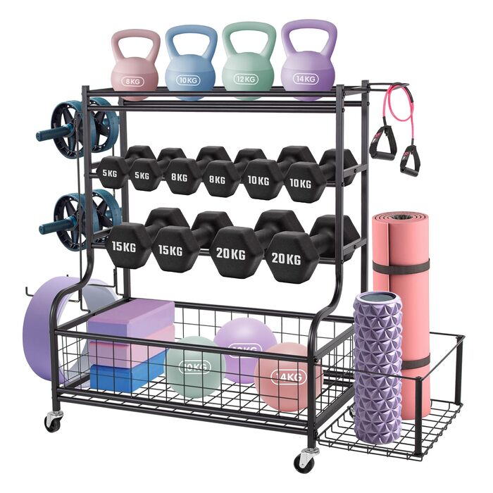 Стійка для гантелей Leogreen, полиця для килимків для йоги, багатофункціональний органайзер для гантелей, килимків, ролерів та гир, для дому