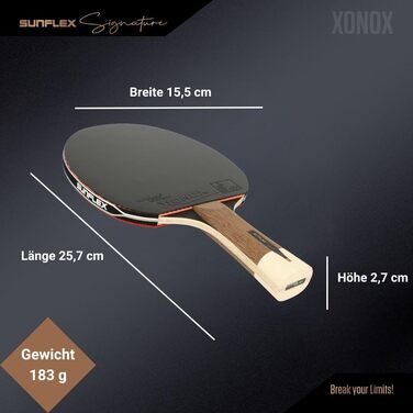 Sunflex ITTF Сертифікована професійна ракетка для настільного тенісу Signature Line з високоякісного дерева, турнірне покриття, для досвідчених гравців і змагального рівня, у магнітній коробці Xonox