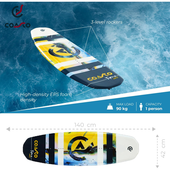 Вейкборд Coasto Topaz 140 см – легкий, зручний, практичний