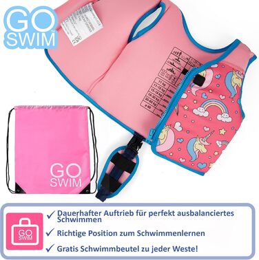 Дитячий жилет для плавання Go Swim Magical Unicorns, L (3-6 років, 19-30 кг), з сумкою для плавання
