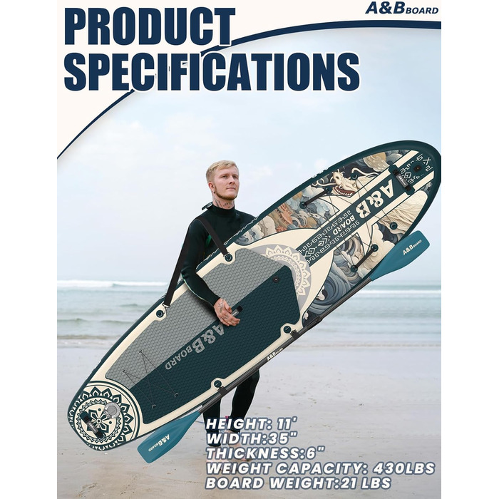 Надувний SUP-борд ABBOARD 335 см для двох осіб, зелений – комплект з преміум аксесуарами, вантажність 200 кг