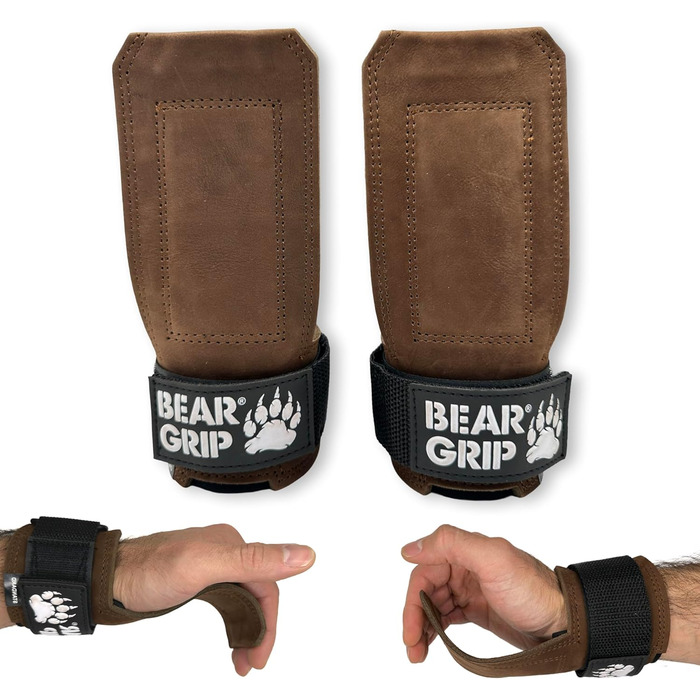 BEAR GRIP – багатофункціональні шкіряні ремені для важкої атлетики, коричневі, міцна вага, для тренувань