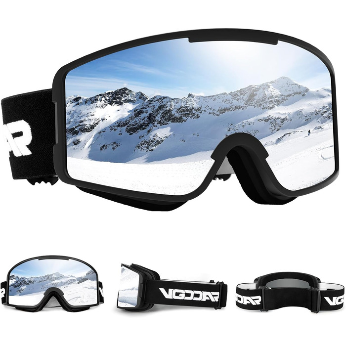 Снігові окуляри Vgooar з циліндричними лінзами, регульовані ремінці, 100% захист від УФ, антитуманні, для чоловіків та жінок (дзеркальні)