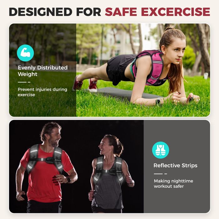 Вага для тренувань BAGAIL, регульований обхват грудей, практична кишеня, наповнена залізяним піском, ідеально підходить для тренувань у спортзалі, йоги та аеробіки (Рожева, 6 кг)