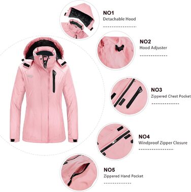 Жіноча зимова куртка Wantdo для катання на лижах та сноуборді з флісовою підкладкою, рожевого кольору (XL)