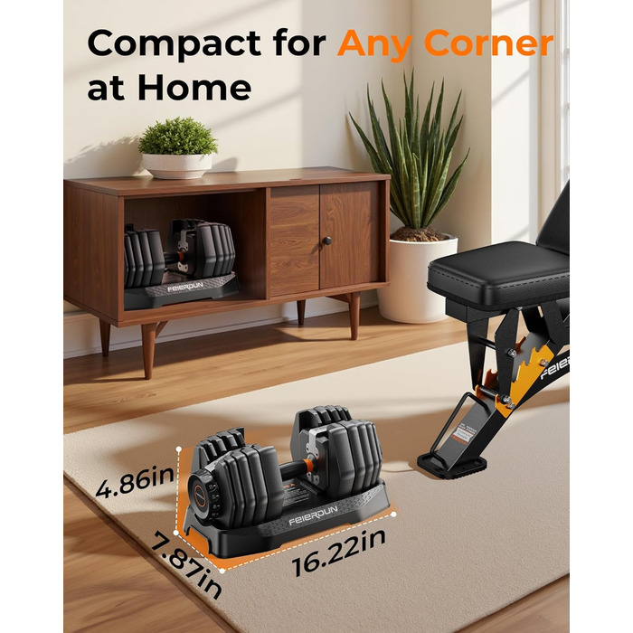 Набір гантелей FEIERDUN регульовані, 2.3 - 24 кг, 15 в 1, з антиковзними ручками та піддоном, для дому, фітнесу та силових тренувань, унісекс