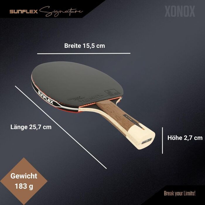 Sunflex ITTF Сертифікована професійна ракетка для настільного тенісу Signature Line з високоякісного дерева, турнірне покриття, для досвідчених гравців і змагального рівня, у магнітній коробці Xonox