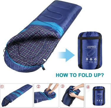 Спальний мішок URPRO 1.6 кг з фланелі для зими, осені та весни, блакитний, з матеріалу Hollowfiber, водонепроникний