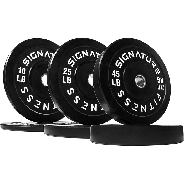 Олімпійські диски Signature Fitness 5,1 см із сталевою втулкою, набір 72,6 кг (2×10/25/20,4 кг), чорні