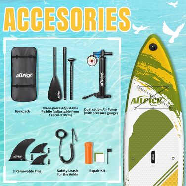 Надувна SUP-дошка ALLPICK Premium 320 см з універсальним кріпленням для камери, повним комплектом аксесуарів, для дітей і дорослих, вантажопідйомність 150/180 кг, для початківців і досвідчених