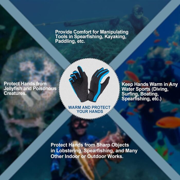 Рукавички XUKER з неопрену, 1,5 мм для дайвінгу, снорклінгу, веслування, серфінгу, каякінгу, кану, підводного полювання, катання на лижах та інших водних видів спорту (1,5 мм, S)