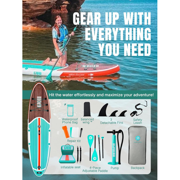 Надувне SUP-борд Niphean Stand Up Paddle Board з сидінням та аксесуарами, 320 см, для 2 осіб, до 200 кг