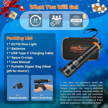 Ліхтар під водою ORCATORCH DC710 LED 3000 люмен, USB-C, IP68, 150м, чорний