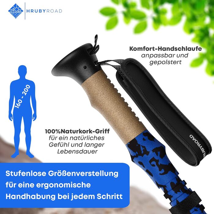 Треткінгові палиці HrubyRoad® - телескопічні, складні | Палиці для Nordic Walking для жінок та чоловіків | Стабільні палиці для трекінгу [з 6 насадками] | Ручки з натурального корку