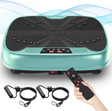 Віброплатформа для тренувань з магнітною терапією та Bluetooth | 99 рівнів швидкості, тренування всього тіла | Віброплатформа з еластичними стрічками та пультом керування для дому, для схуднення (Зелена)
