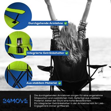 Складний стілець 24MOVE® для риболовлі, кемпінгу та відпочинку на природі - рибальський стілець, туристичний стілець, садова меблі, зелений