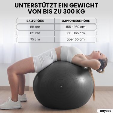 Фітбол Unycos 55/65/75 см: фітбол для йоги, фітнесу, балансу, пілатесу | З насосом, без BPA, антивибуховий | Зелений (#10), Сірий (#12)