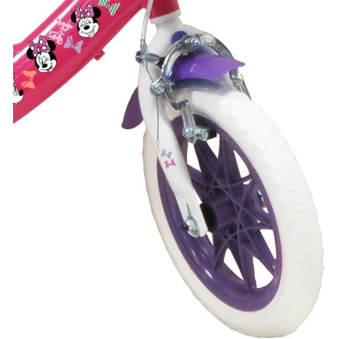 Дитячий велосипед 12 дюймів Disney Minnie Mouse з кошиком, тримачем для ляльки, гальмом, захисним щитком і шоломом, рожевий, для дівчаток