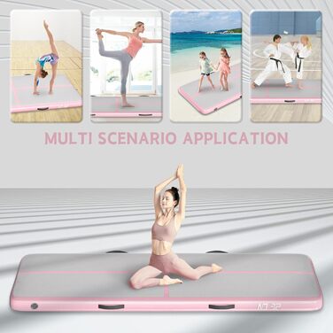 Гімнастичний надувний мат, 3 м, для гімнастики, фітнесу, йоги, бойових мистецтв, пляжу, 10'x3.3'x4' (300x100x10 см), Рожевий