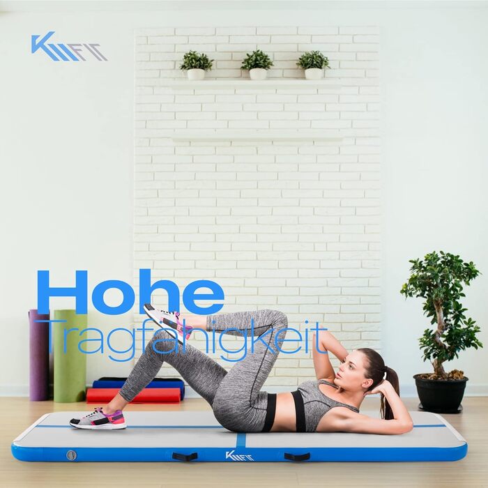 Надувний гімнастичний мат KM Fit Airtrack 10 см, 3/4/5 м, синій, з електричною помпою, UV-захист, для дому та спортзалу