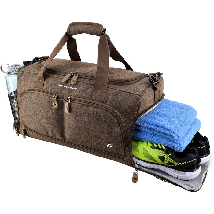 Спортивна сумка FocusGear Ultimate Gym Bag 2.0, водостійка, 10 відділень, середній розмір, зелена/коричнева, 29,8x26,7x50,8 см