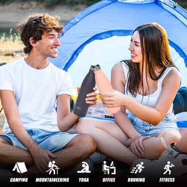 Фляга для напоїв WATERSY з нержавіючої сталі, 500 мл, чорна, з термоізоляцією, без BPA, для дітей, з квітковим декором