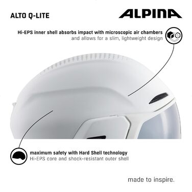ALPINA ALTO Q-LITE – Безпечний ударопоглинаючий лижний шолом із контрастним візором для дорослих, білий матовий, 51-55 см