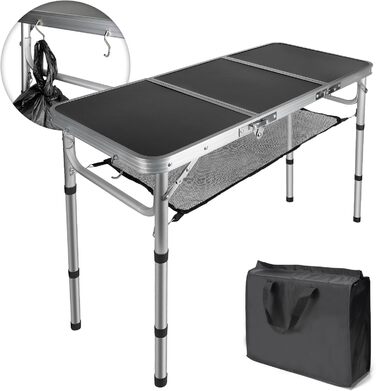Стіл для кемпінгу CPROSP, розкладний, 90x40 см, чорний, регульована висота 26-70 см
