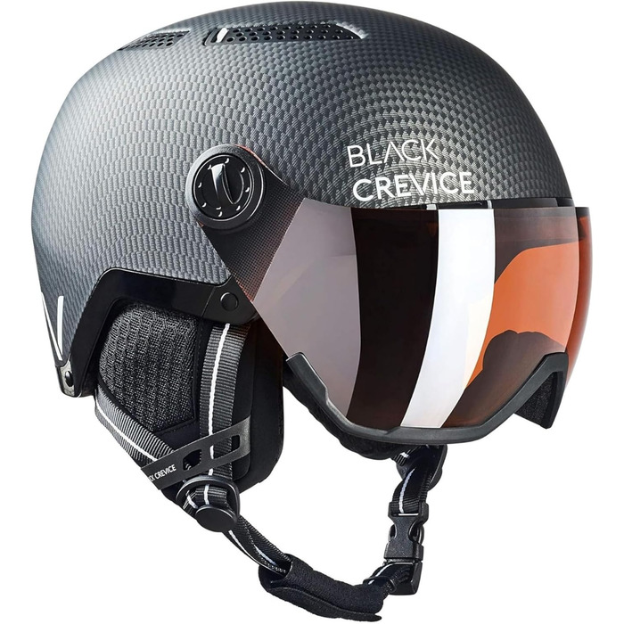 Шолом гірськолижний BLACK CREVICE Chamonix I з візором, чорний матовий, карбон/білий, унісекс, 58-61 см