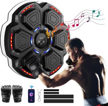 Музична бокс-машина FOOING зі світлодіодами, Bluetooth та рівнями швидкості для дорослих та дітей. Тренувальний пристрій для зняття стресу з боксерськими рукавичками для домашніх тренувань. Інтелектуальне фітнес-обладнання.