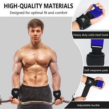 Набори для тяги Flintronic Power: допоміжні тренажери для силових тренувань, шкіряні, з неопреновим наповнювачем 8 мм та бавовни. Підходять для бодібілдингу, важкої атлетики, силових та фітнес-тренувань (блакитні, 2 шт.)