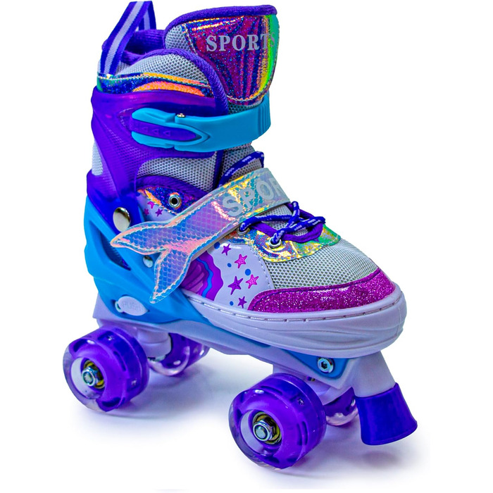 Дитячі ролики-хвіст русалки Scale Sports для дівчаток, регульовані, з підсвічуванням, фіолетові (2.5-5 UK)
