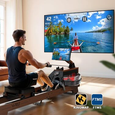 Весловий тренажер MettleMatic для дому з дуба, водяний, Bluetooth, тримач для планшета, до 175 кг, зріст до 200 см, гарантія 2 роки