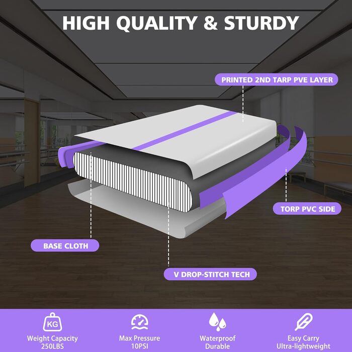 Надувний килимок для гімнастики BPB з електричним насосом. 10ft (300x100x10cm) - тренажер для акробатики, дому, спортзалу, йоги, пляжу та інших видів спорту
