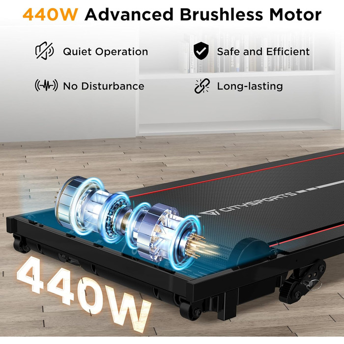 CITYSPORTS Біговий тренажер з нахилом 10%, електричний біговий килимок для дому та офісу, швидкість 1-6 км/год, 440W тихий мотор, LED-дисплей, Bluetooth, амортизація, вантажопідйомність 110 кг