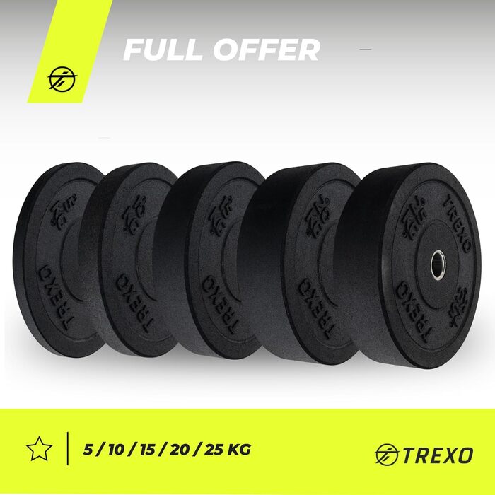 TREXO Олімпійський бампер-диск 0,5 кг для штанги, гума, 50 мм, для кросфіту та тренувань