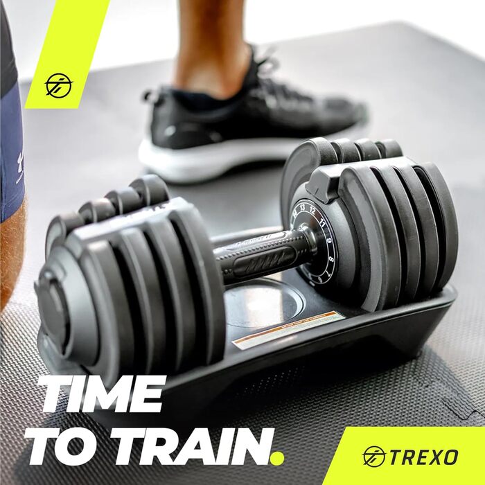 Регульована гантеля TREXO 18-40 кг з заліза для силових тренувань, зручна рукоятка, налаштування ваги обертанням