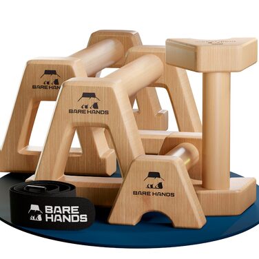 Набір дерев'яних опор для віджимань BARE HANDS (S + L) — Паралетси для калистеники, стійких гімнастичних ручок для хендстенду та тренувань, 2 шт. (світле дерево)