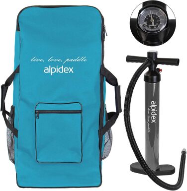 Надувна SUP-дошка ALPIDEX 320×76×15 см, комплект: весло, плавці, насос, рюкзак, ремкомплект, до 200 кг