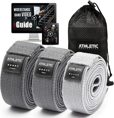 Преміум-фітнес-резинки ATHLETIC AESTHETICS з тканини, набір для тренувань (гумки опору, сумка, відеокурс) для жінок і чоловіків, для підтягувань, йоги, фітнесу