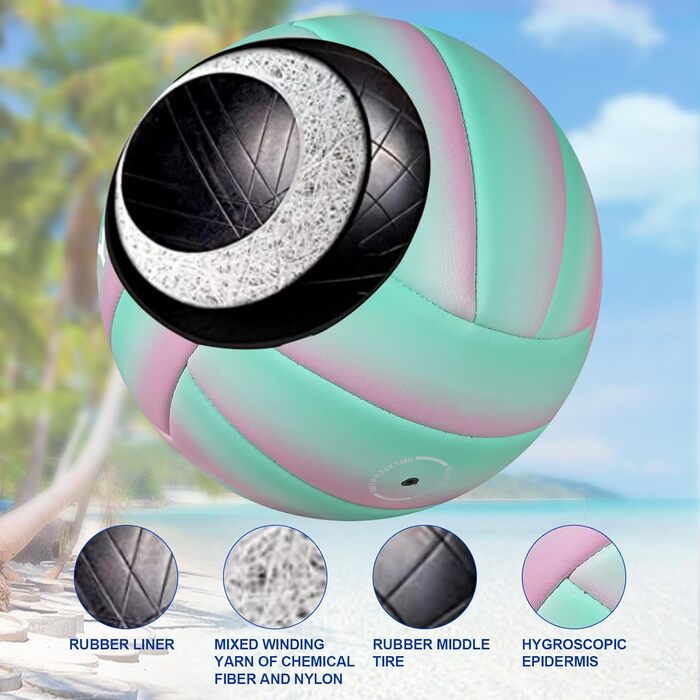 Волейбольний м'яч BYAOSUN для пляжу та залу, розмір 5, для початківців, підлітків та дорослих (зелений, рожевий)